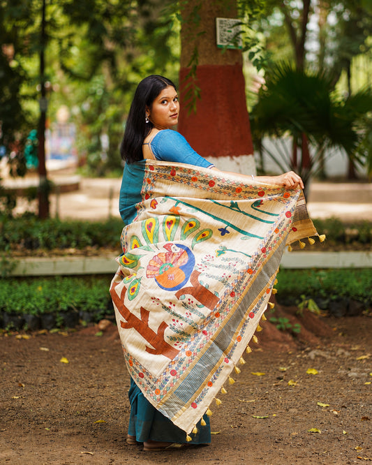 TEAL BLUE ERI SILK SAREE