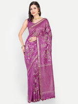 Regal Orchid Purple Linen Saree with Floral Embroidery