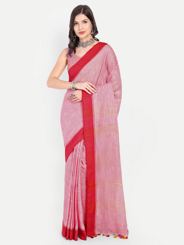 Classic Pink & Red Cotton Saree