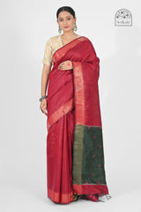 Exquisite Maroon & Green Dupion Silk Saree with Zari Border - Serikala