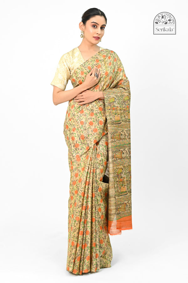 Exquisite Ghicha Silk Saree with Madhubani Art Print | Handloom Indian Saree
