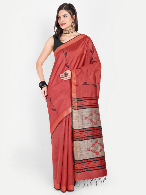 Red and Beige Eri Silk Saree