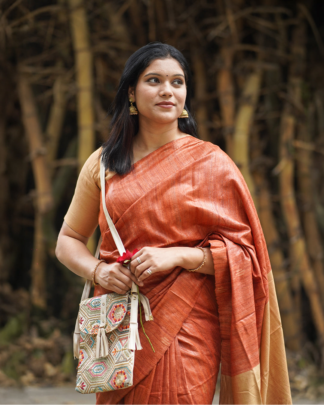 RUST ORANGE GHICHA SILK SAREE