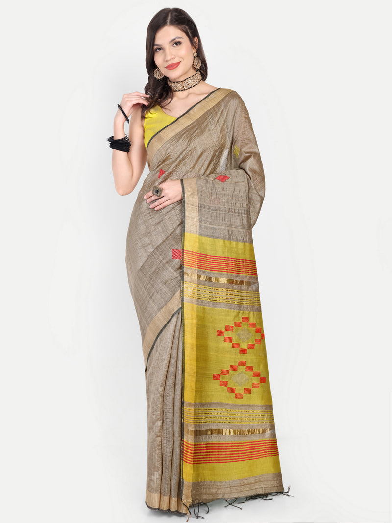 Authentic Desi Tussar Silk Saree with Woven Motifs