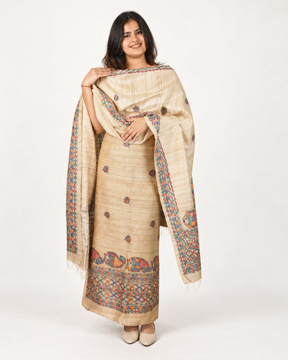 GHICHA SILK MADHUBANI PAINTED SUIT SET