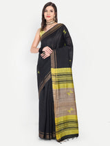 Contemporary Black & Yellow Eri Silk Saree with Woven Motifs