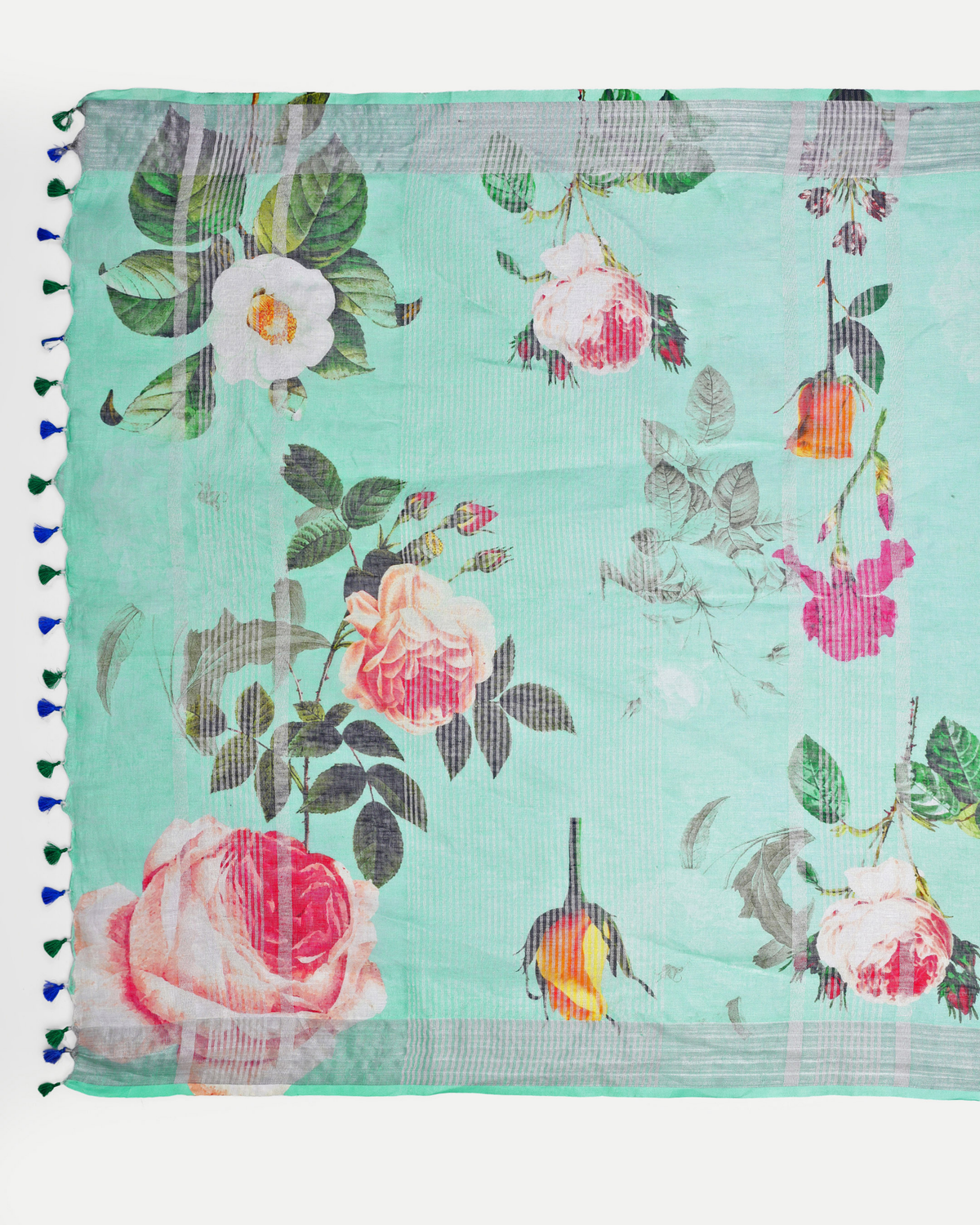 SEA GREEN FLORAL LINEN SAREE