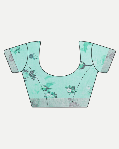 SEA GREEN FLORAL LINEN SAREE