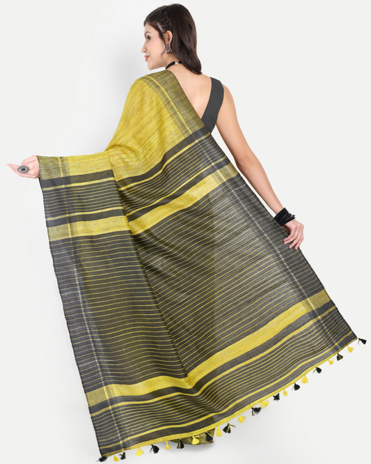LIME YELLOW GHICHA SILK SAREE