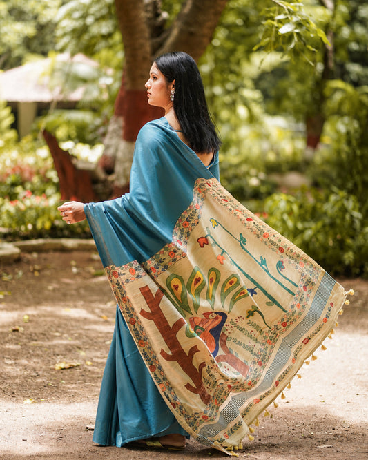 TEAL BLUE ERI SILK SAREE