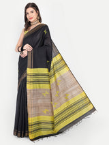 Contemporary Black & Yellow Eri Silk Saree with Woven Motifs