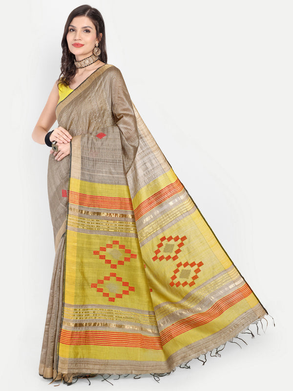 Authentic Desi Tussar Silk Saree with Woven Motifs