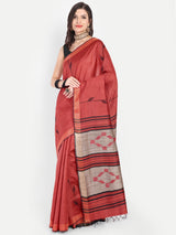 Red and Beige Eri Silk Saree