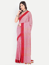 Classic Pink & Red Cotton Saree