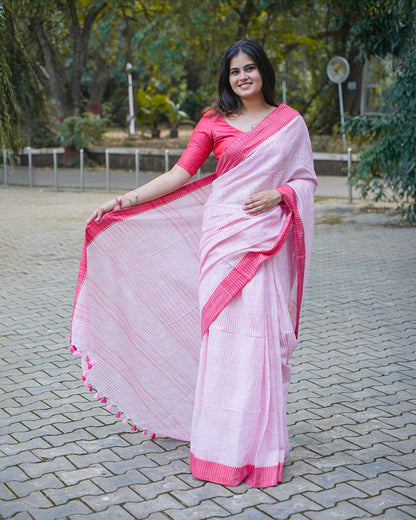 LIGHT PINK & DARK PINK COTTON SLUB SAREE