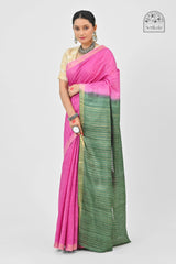 Vibrant Pink & Green Ghicha Silk Saree | Handloom Traditional Saree