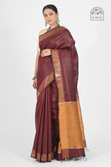 Rich Maroon Dupion Silk Saree with Golden Pallu | Handloom Indian Saree