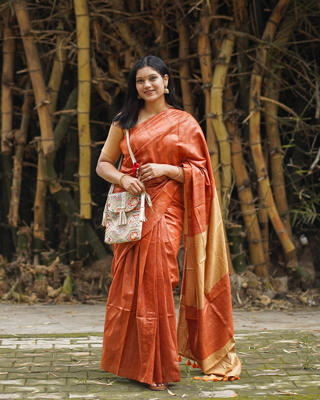 RUST ORANGE GHICHA SILK SAREE