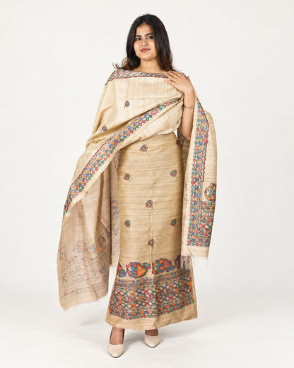 GHICHA SILK MADHUBANI PAINTED SUIT SET