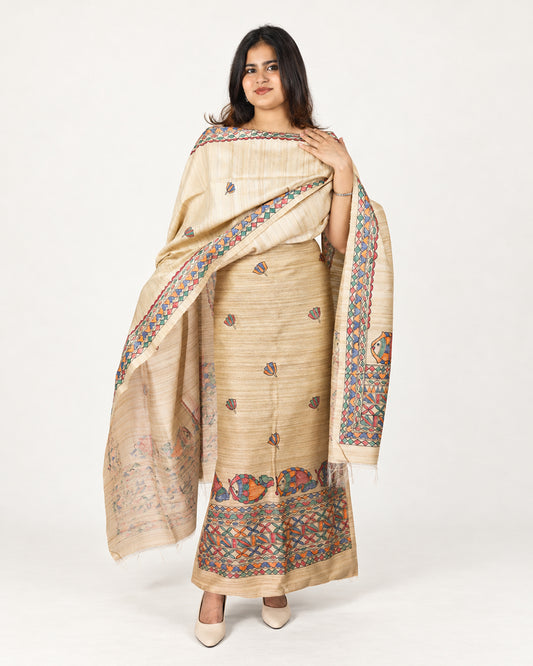 GHICHA SILK MADHUBANI PAINTED SUIT SET