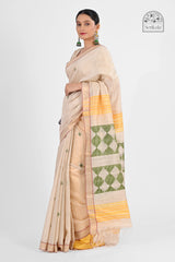 Exquisite Off-White Muga Silk Saree with Geometric Weave | Handloom Indian Saree