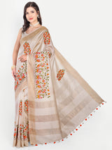 Elegant Off-White Modal Silk Saree with Floral Embroidery
