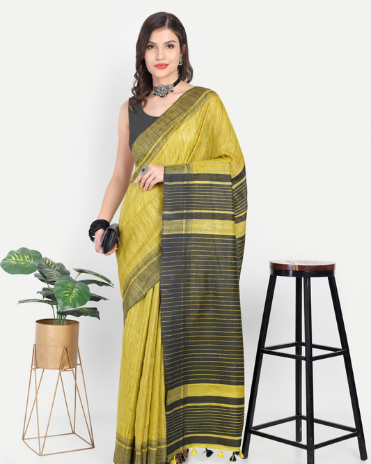 LIME YELLOW GHICHA SILK SAREE