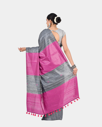 GREY PINK GHICHA SILK SAREE
