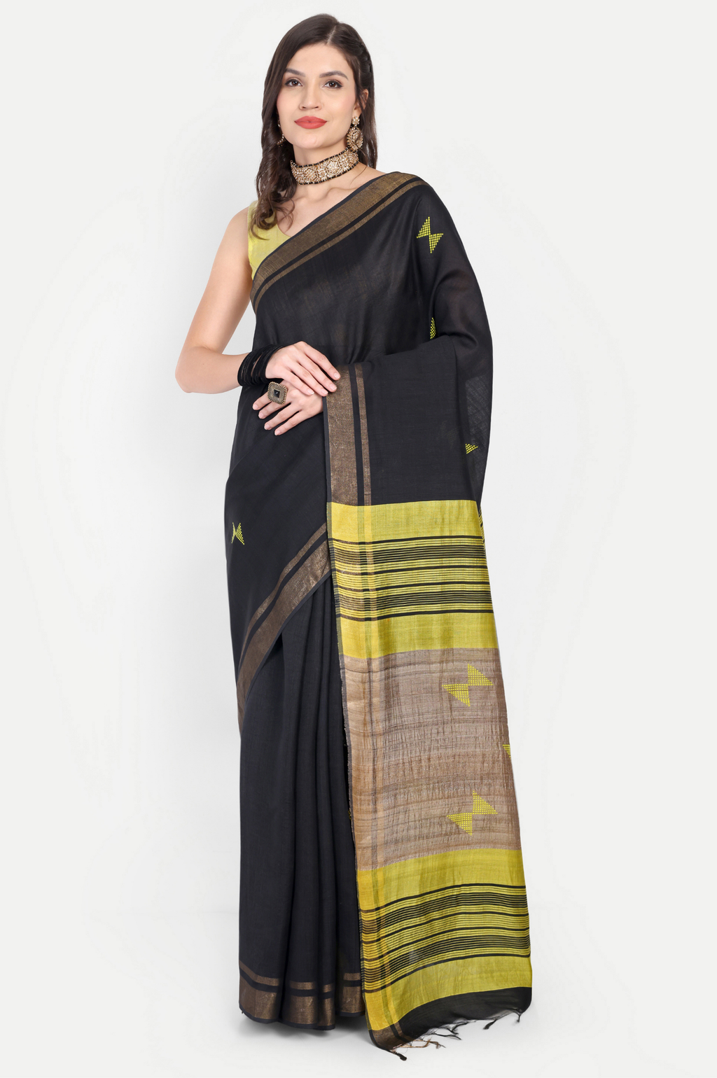 BLACK LIME ERI SILK SAREE