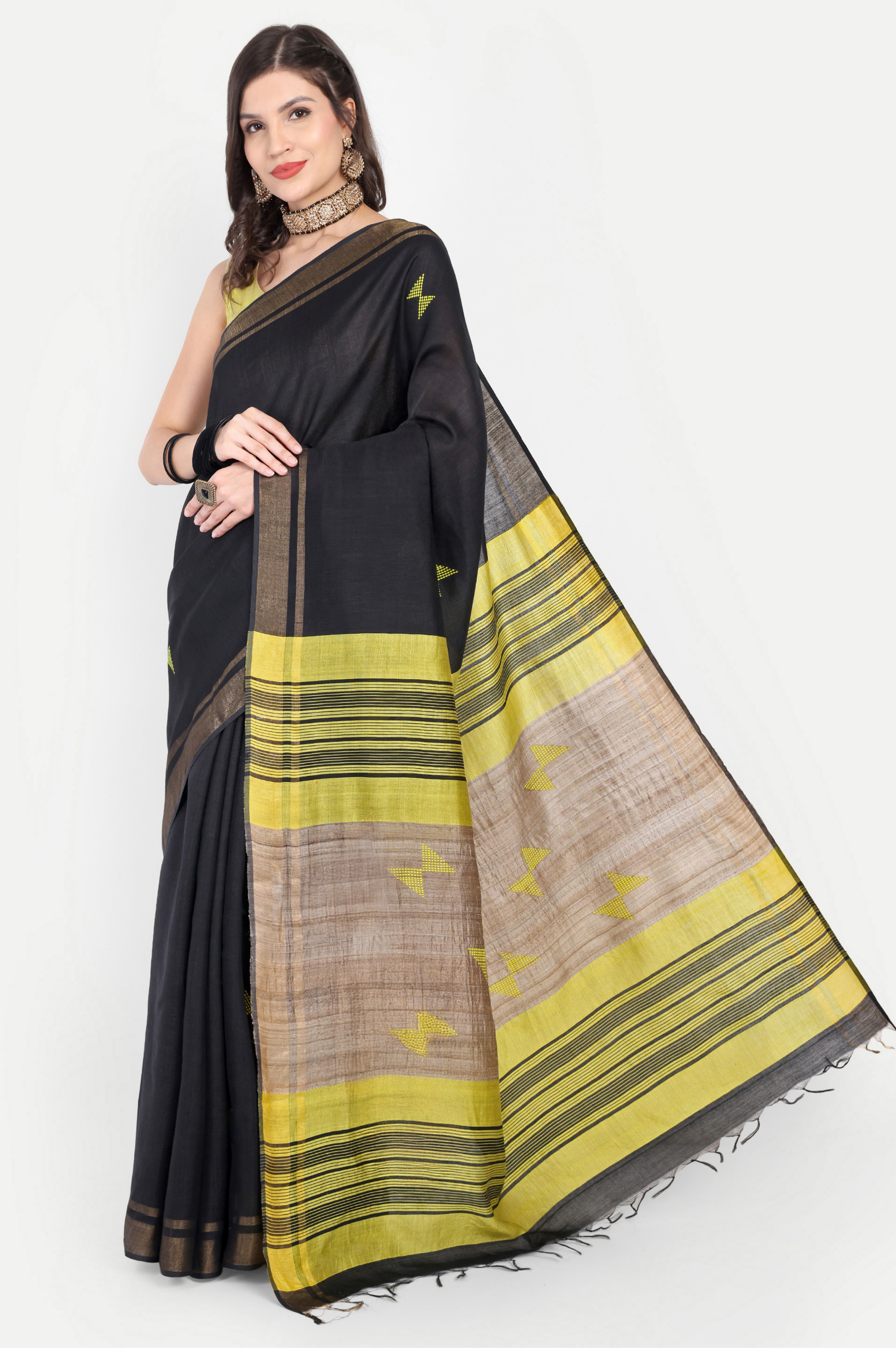 BLACK LIME ERI SILK SAREE