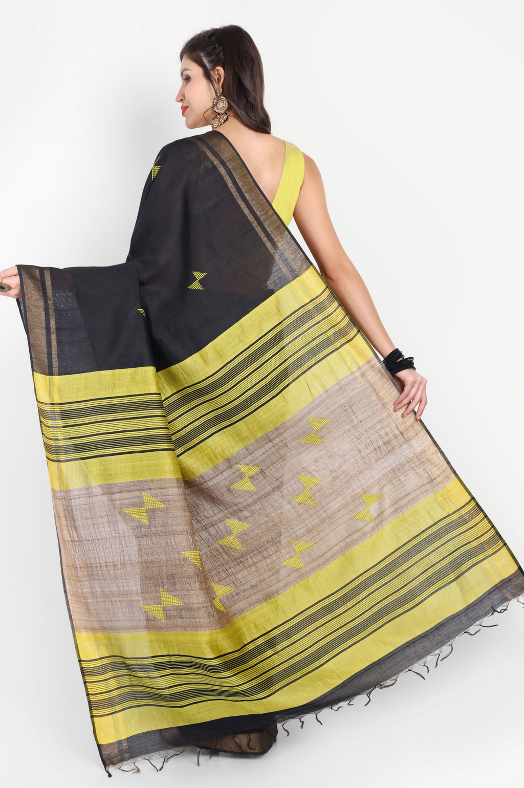 BLACK LIME ERI SILK SAREE