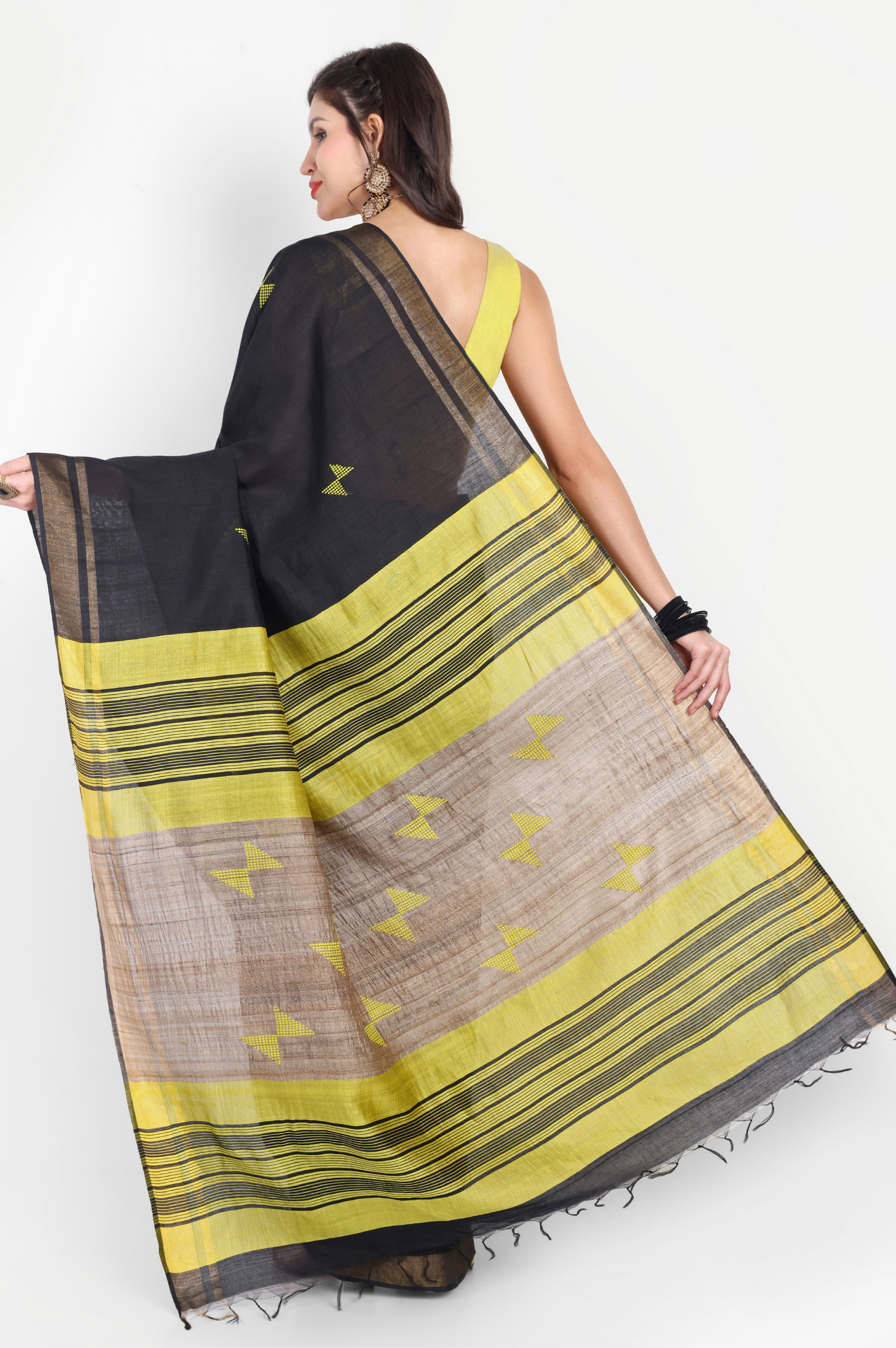BLACK LIME ERI SILK SAREE