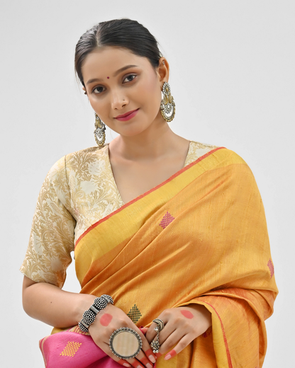 PEACH DUPION SILK SAREE WITH PINK PALLU