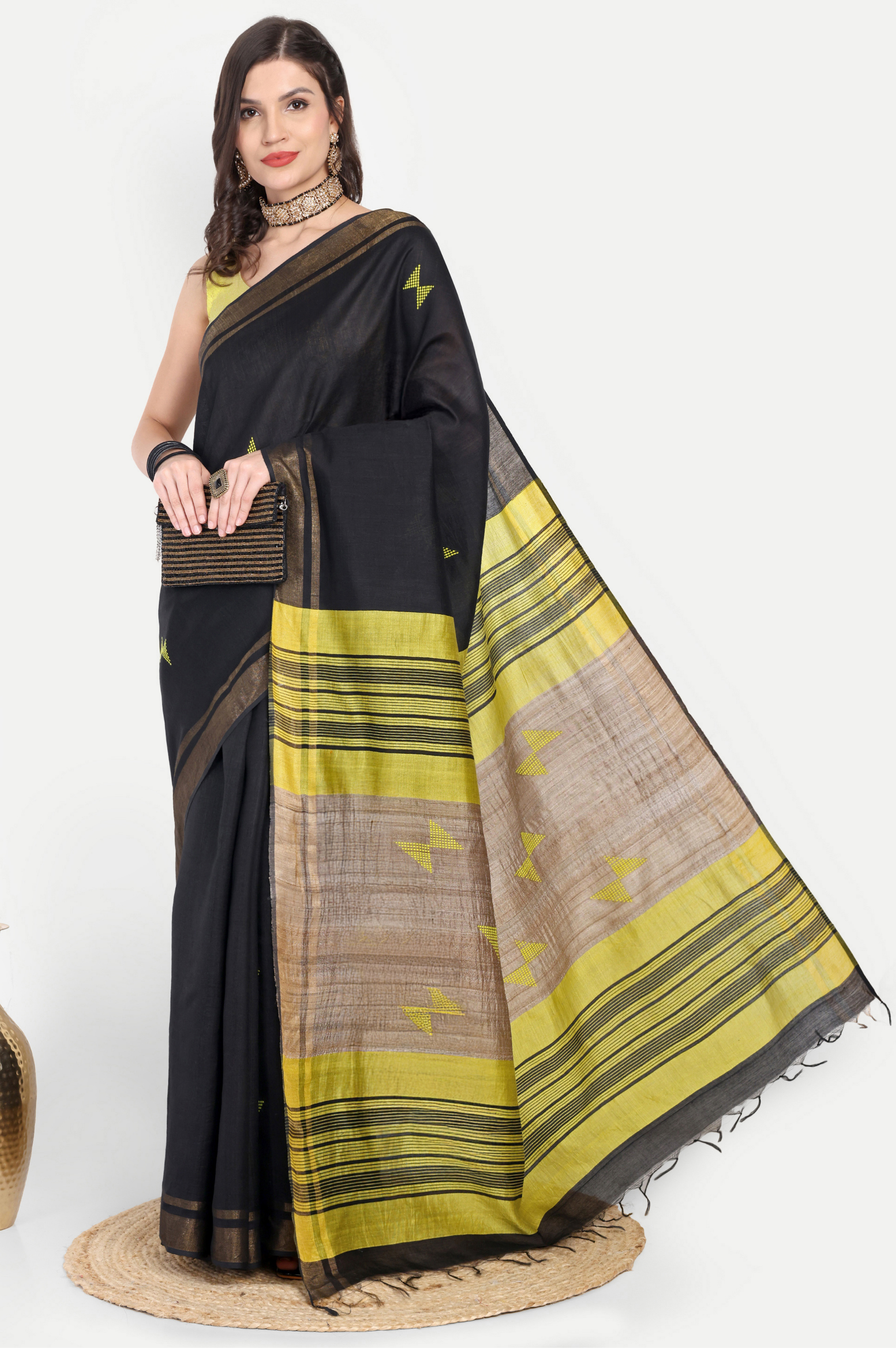 BLACK LIME ERI SILK SAREE