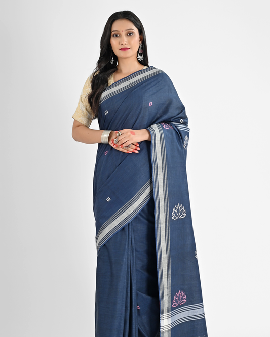 INDIGO BLUE COTTON SAREE WITH 52 BUTI WORK