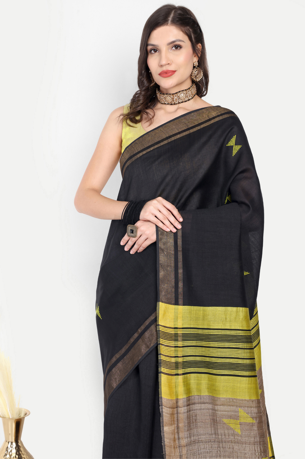 BLACK LIME ERI SILK SAREE