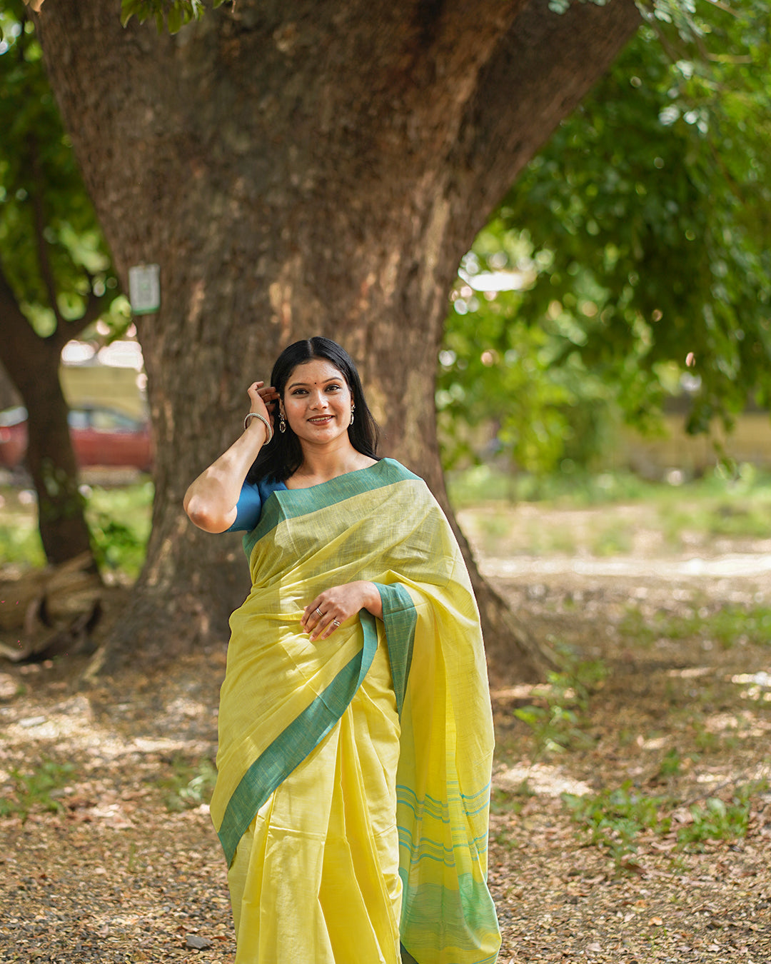 YELLOW BLUE COTTON SAREE
