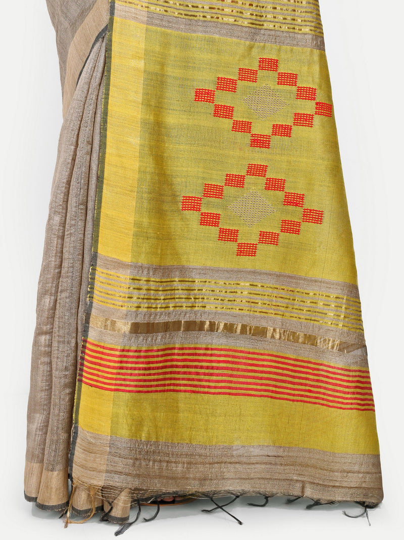 Authentic Desi Tussar Silk Saree with Woven Motifs