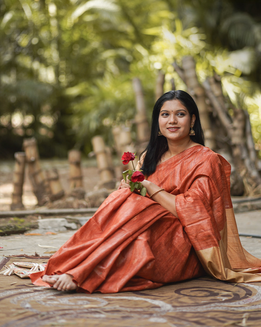 RUST ORANGE GHICHA SILK SAREE