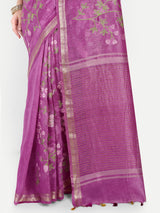 Regal Orchid Purple Linen Saree with Floral Embroidery