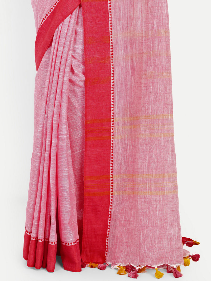 Classic Pink & Red Cotton Saree