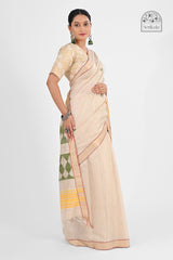 Exquisite Off-White Muga Silk Saree with Geometric Weave | Handloom Indian Saree