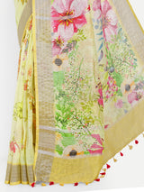Sunny Yellow Floral Digital Print Linen Saree