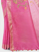 Vibrant Rani Pink Kota Linen Saree with Gold Zari & Embroidery