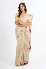 Elegant Beige Tussar & Dupion Silk Saree with Geometric Motifs