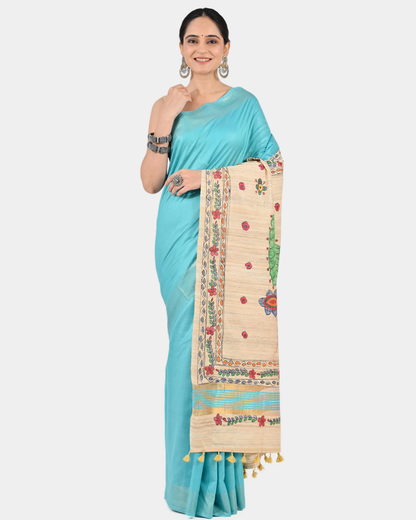 TURQUOISE ERI SILK SAREE