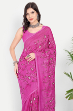 RANI PINK FLORAL LINEN SAREE