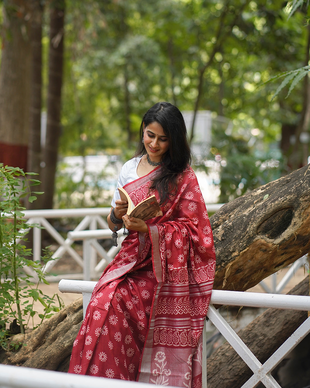 MAROON BLOCK PRINT COTTON SAREE