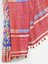 Artistic Hand-Painted Ghicha Silk Saree with Striped Pallu
