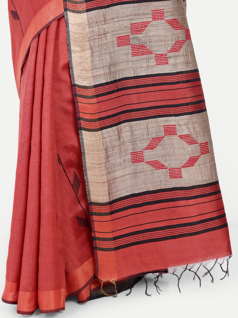 Red and Beige Eri Silk Saree